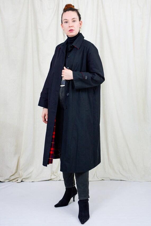Black trench vintage coat lined spring women XL