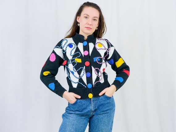 Retro Sweater Black Rainbow Funny 