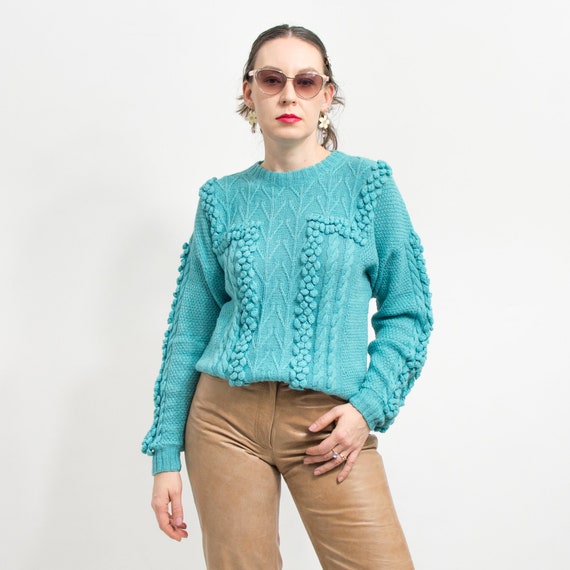 Turquoise trui dames sale