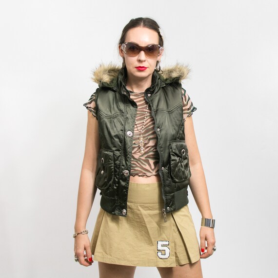 Hooded Puffy Vest Y2K Vintage Sleeveless Puffer Women Size M - Etsy