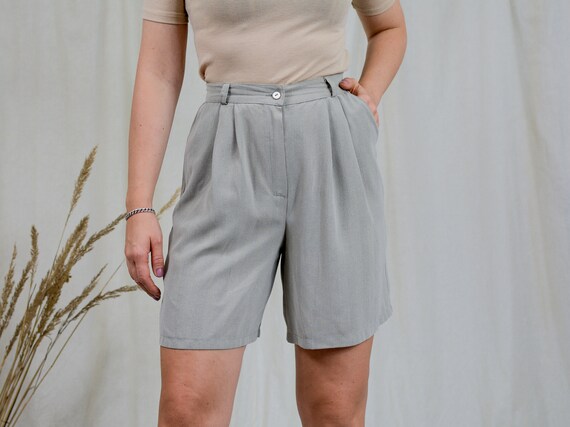 Gray pleated shorts W28 plaid bermuda vintage sup… - image 3