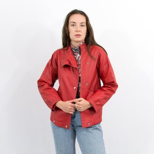 Red leather jacket vintage biker women size M image 2