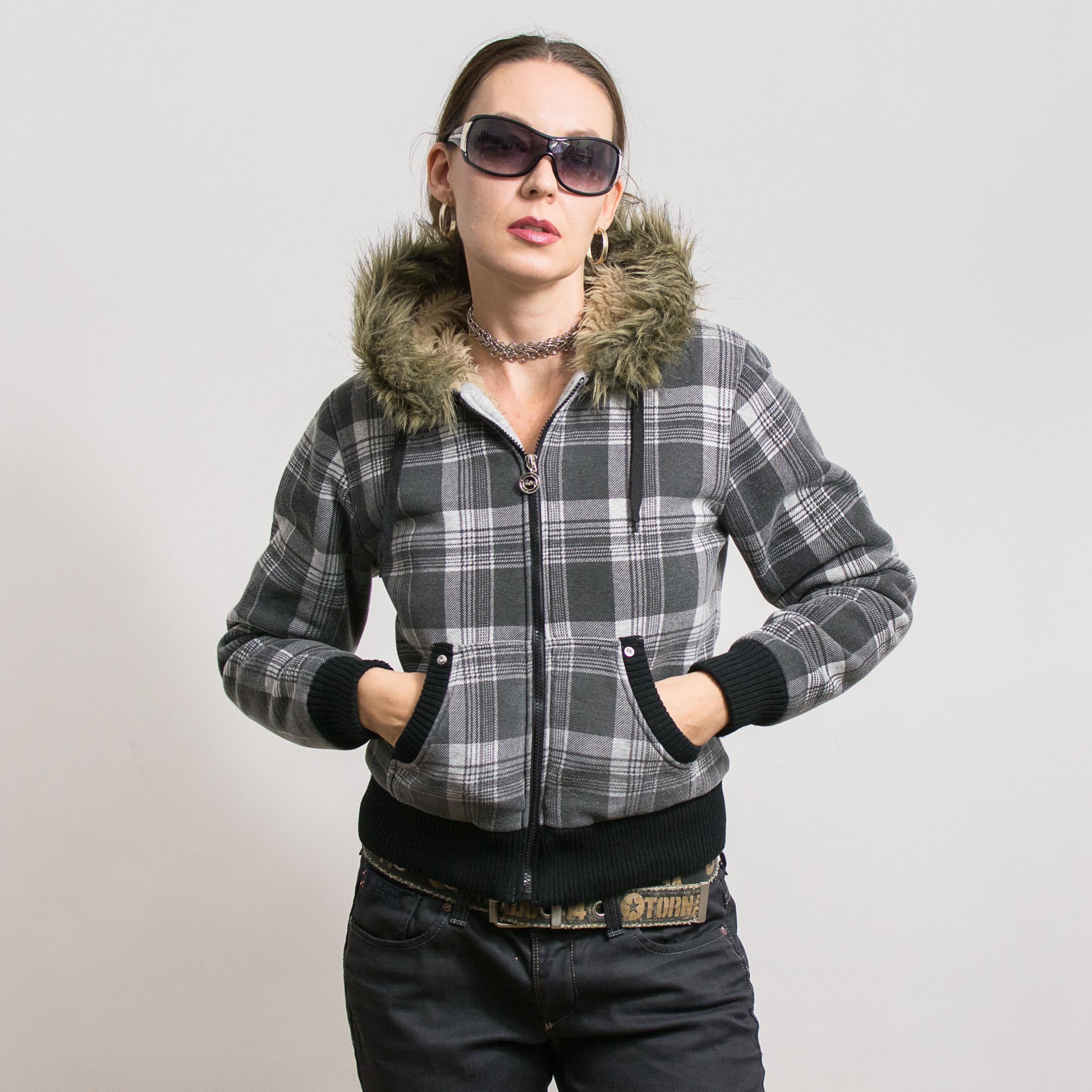 Vintage Y2K Plaid Jacket With Faux Fur Hooded Warm Coat M - Etsy