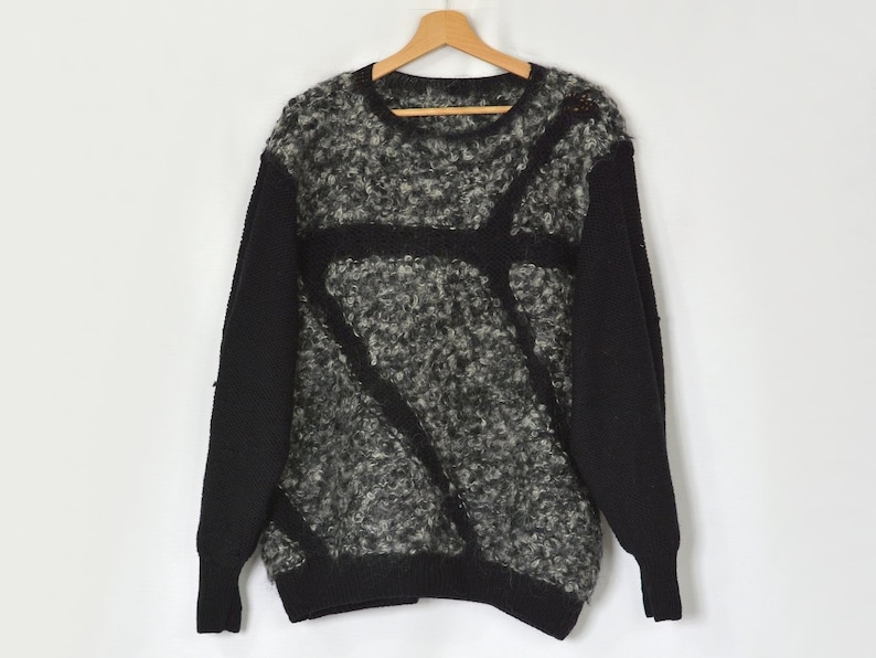 Hairy sweater Vintage Black pullover hairy gray 90s oversized XLXXL