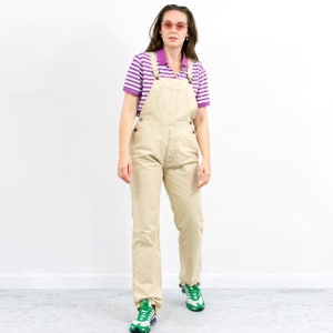 Vintage overalls denim jumpsuit 90&#39;s beige dungarees women size M/L