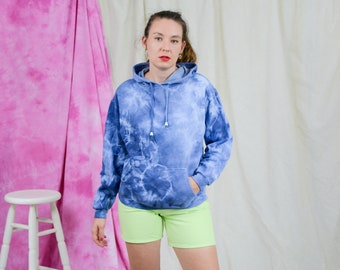 Tie dye hoodie vintage blue sweatshirt kangaroo oversized athletic M/L