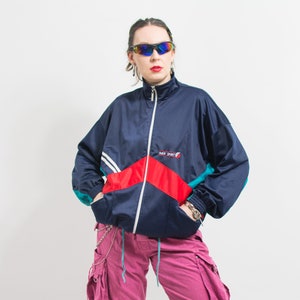 Oversized track jacket Vintage 90's multi color block tracksuit top women size XL image 7