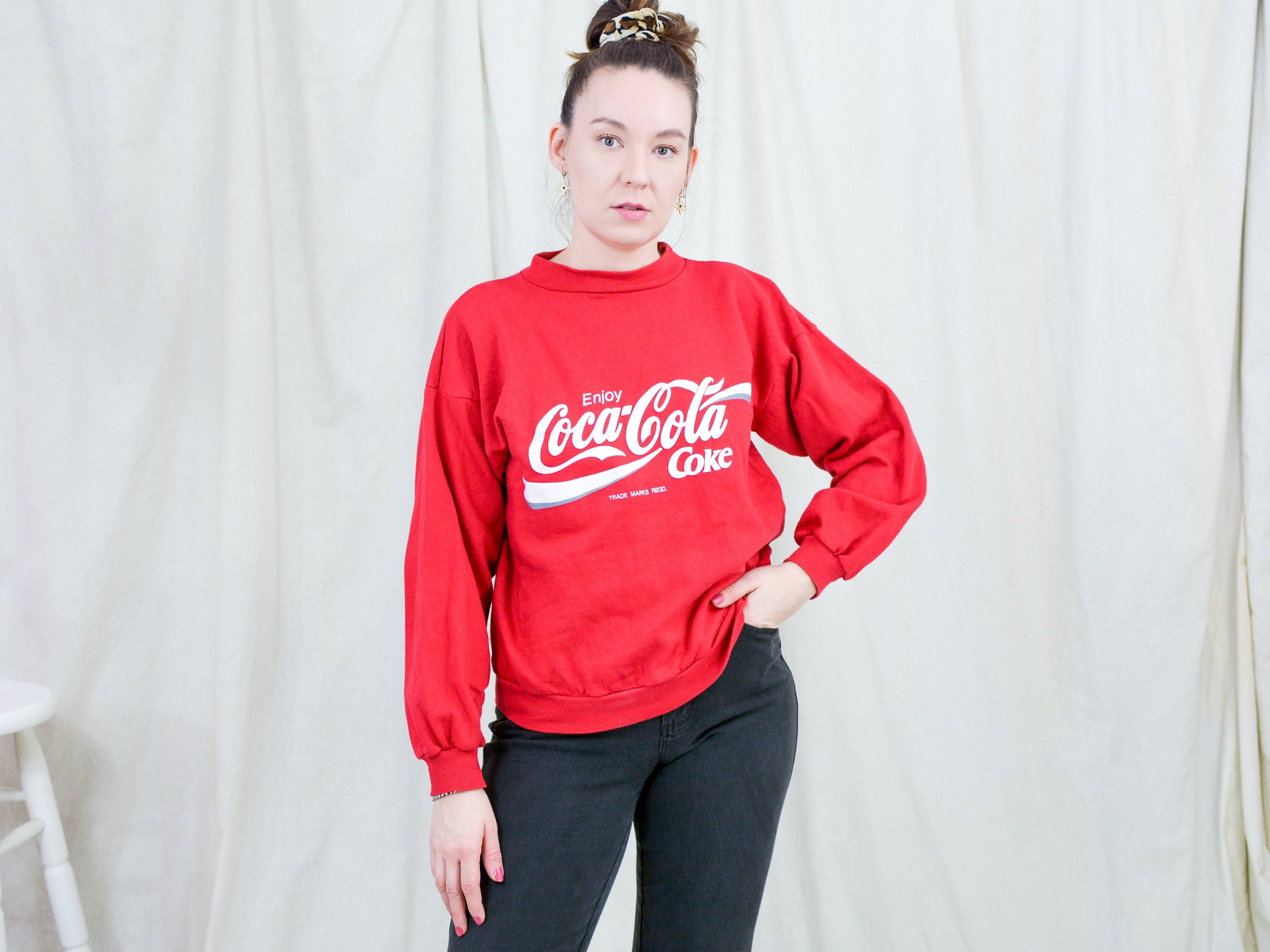 Coca Cola Sweatshirt Red Coke Printed 90s Vintage M Medium Etsy