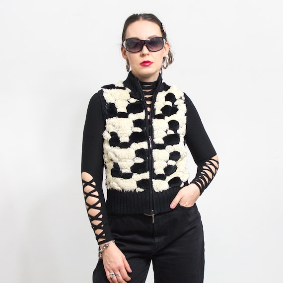 Vintage Merino Wool Sweater Vest Faux Fur XS/S