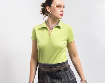 Vintage polo shirt green collared top short sleeve women size M/L