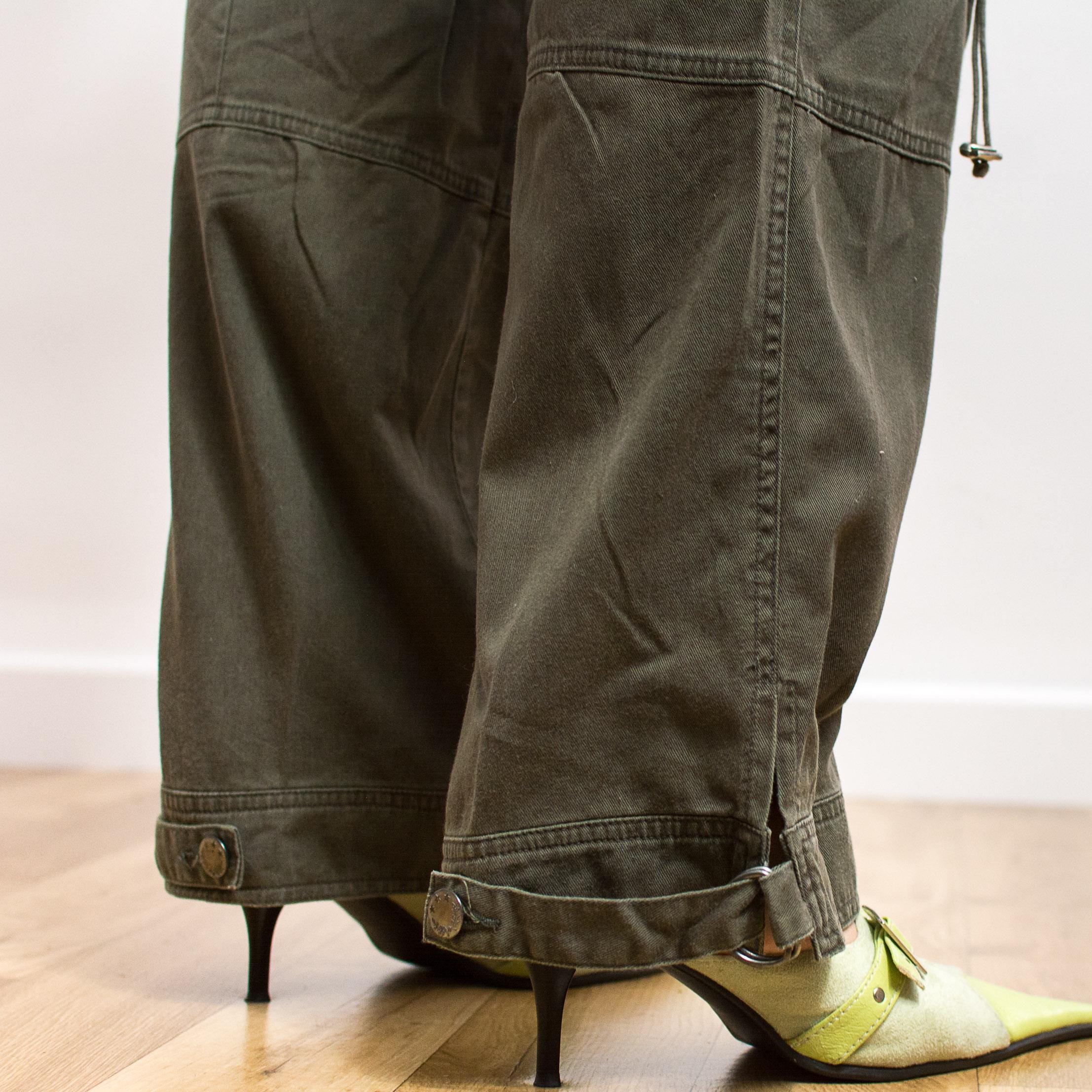 ヴィンテージ Y2K カーゴパンツ カーキ ミリタリー タイレッグ L/XL