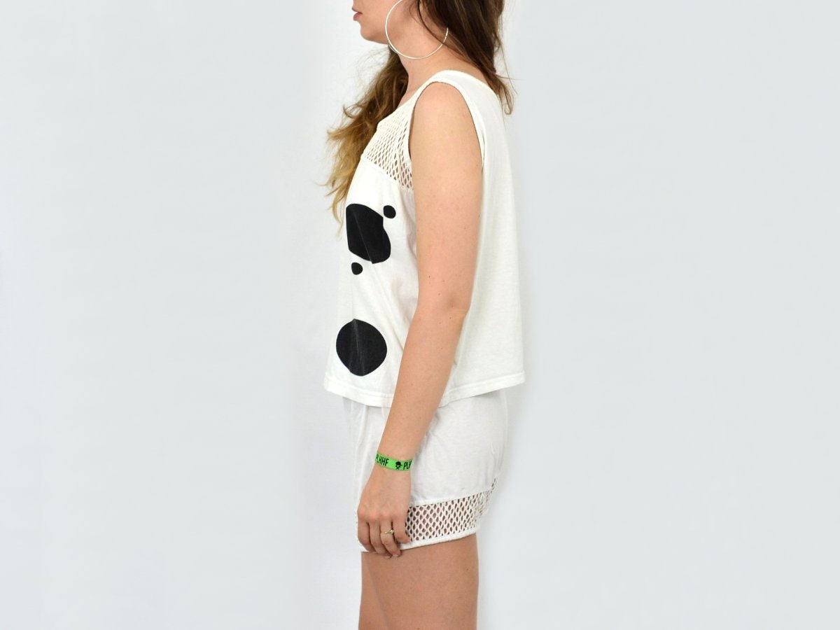 80s Top and Shorts Set Ceppa Vintage Pajama White Two Piece