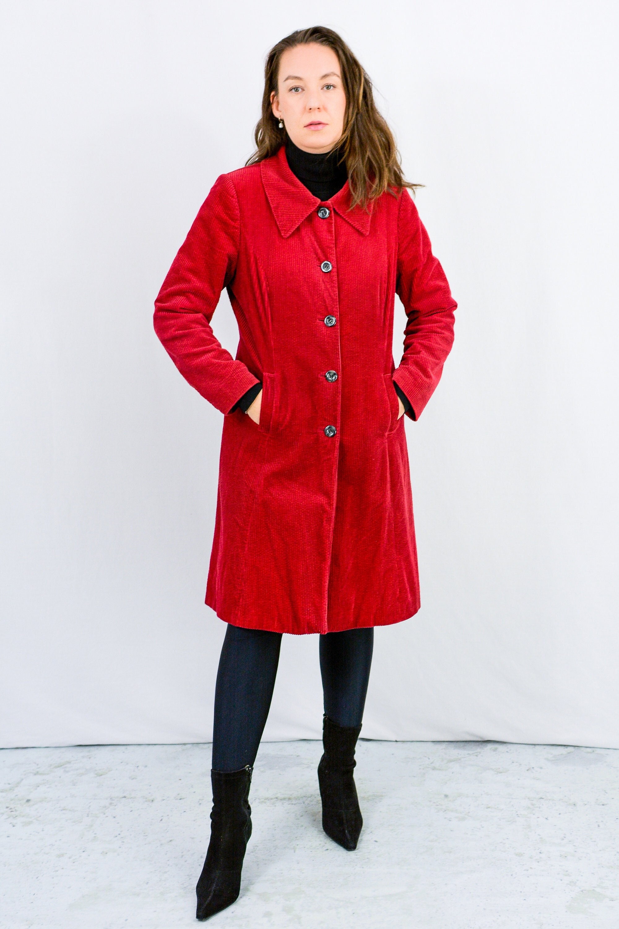 Corduroy pea top coat womens