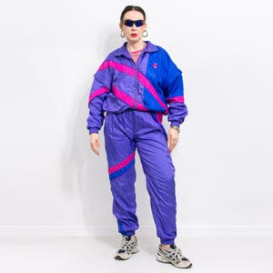 90er Jahre Trainingsanzug Vintage Multi Colorblock Nylon Damen Gr. L