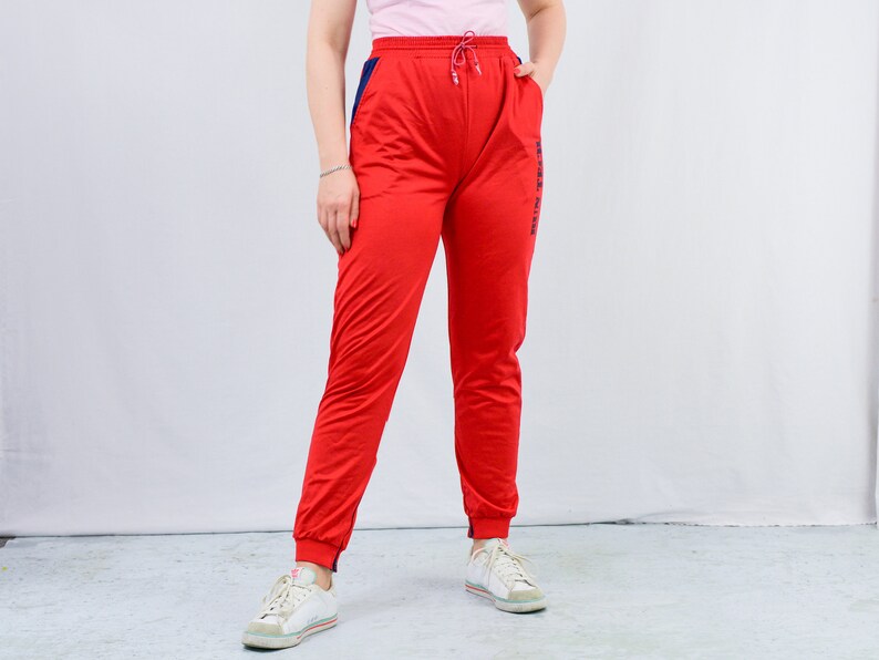 Red track pants 90s vintage sweatpants old school training gym athletic M/L image 4