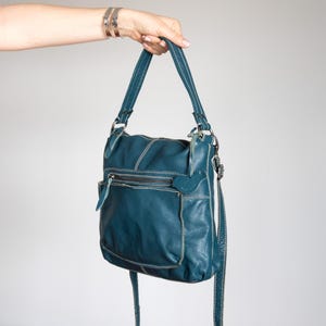 Bolsa de couro genuíno turquesa vintage azul bolsa de ombro transversal