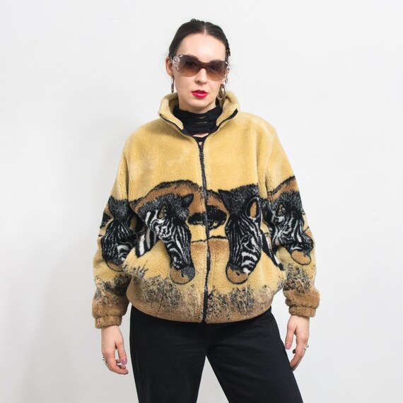 ジャケット・アウター vintage zebra jacket Fleece Jacket Vintage Zebra Zip up Cozy Women Size S - Etsy