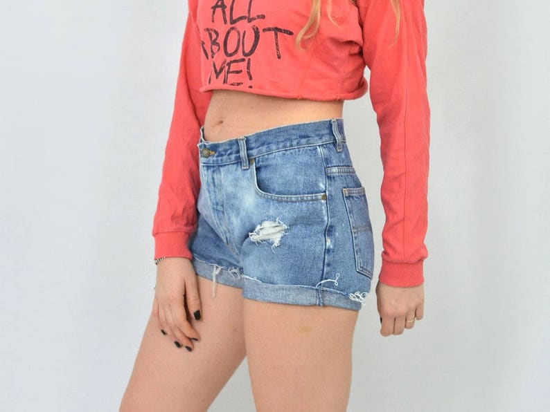 Distressed shorts vintage acid wash cutoffs classic blue cut off jeans High waisted rocker festival women XL image 4