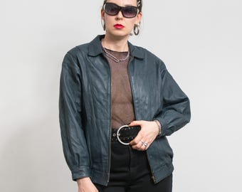 80s Leather Bomber Jacket Vintage