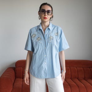 Vintage 90s Embroidered Shirt | women’s loose fit western top | women’s size XL/XXL