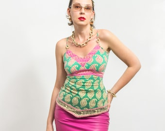 Top vintage Y2K a canotta con motivo paisley stampato da donna taglia XS