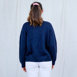 Mohair pull 80s vintage cardigan bleu marine rétro minimaliste femmes de cendres de montagne brodées XL image 5