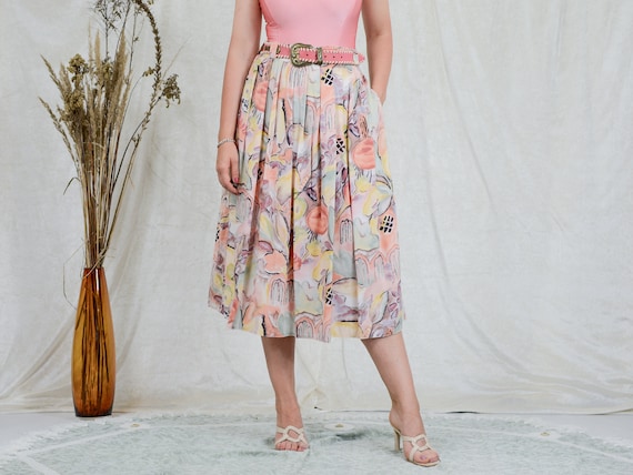 Viscose skirt pleated W33 vintage fruits floral p… - image 2