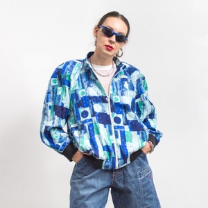 Oversized bomber jacket 80&#39;s Vintage retro printed women size XL