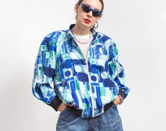 Oversize'owa kurtka typu bomber z lat 80. w stylu vintage, z nadrukiem, damska, rozmiar XL