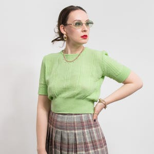 70er Jahre Strick Top Vintage | kurzärmliger Pullover | Kunstwollbluse | Damengröße L