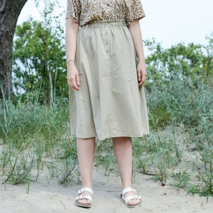 Khaki skirt natural vintage high waist military minimalist cotton M-L