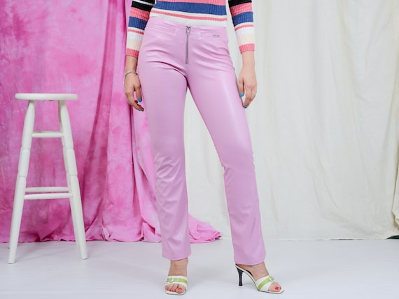 Faux leather pants W28 pink straight leg trousers… - image 1