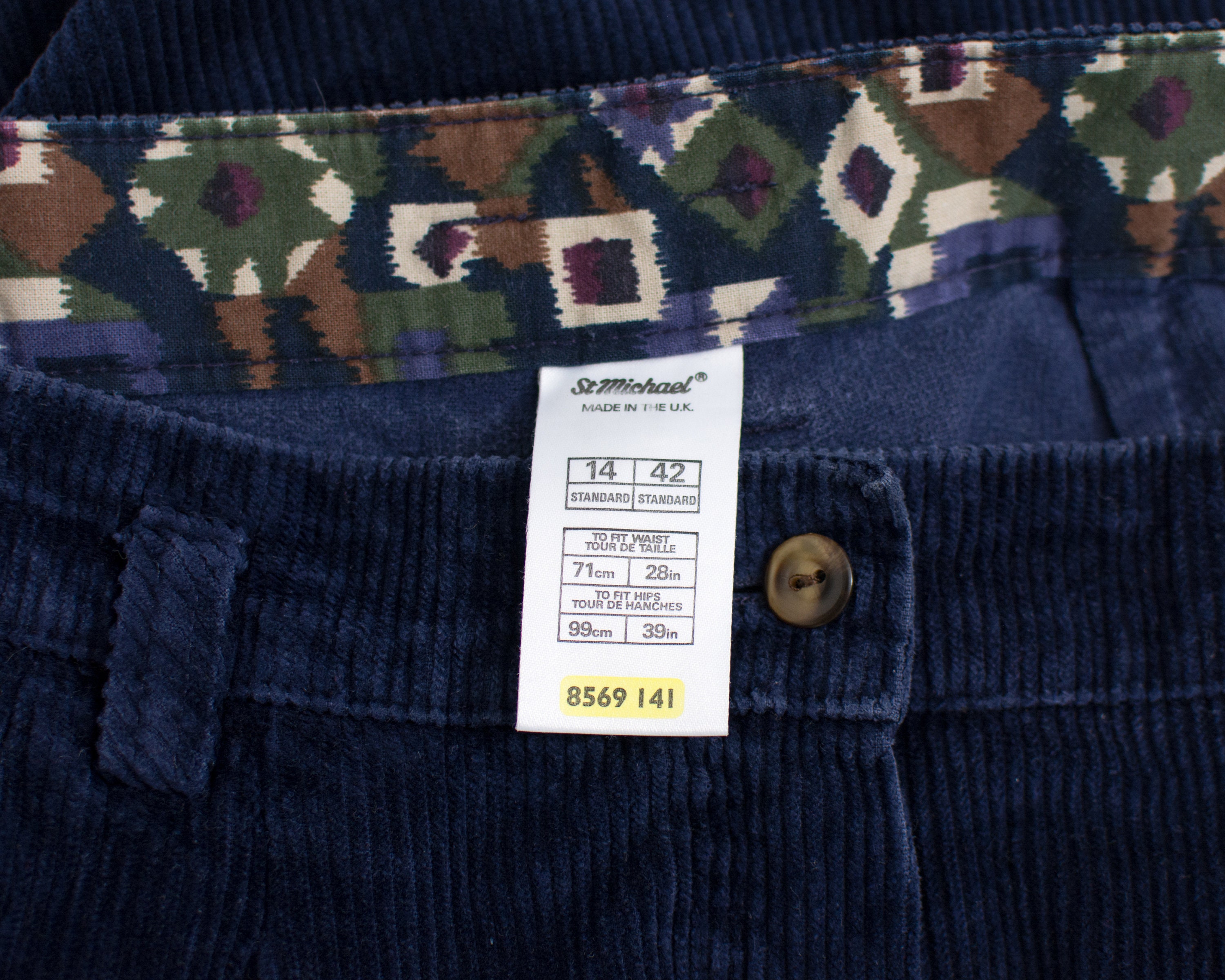 St Michael Mom Pants Vintage Corduroy Navy Blue Super High Waist 