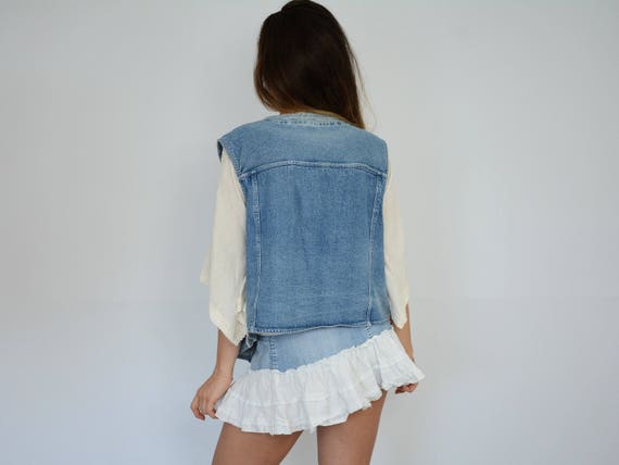 Floral denim vest jean jacket grunge hipster slee… - image 5