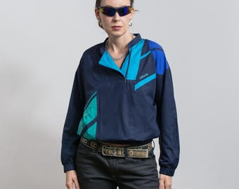 Vintage 80s Adidas Colorblock Bomber Sweatshirt Trefoil