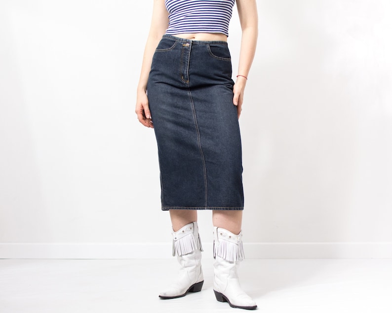 Vintage Y2K midi denim skirt women size M/L image 1