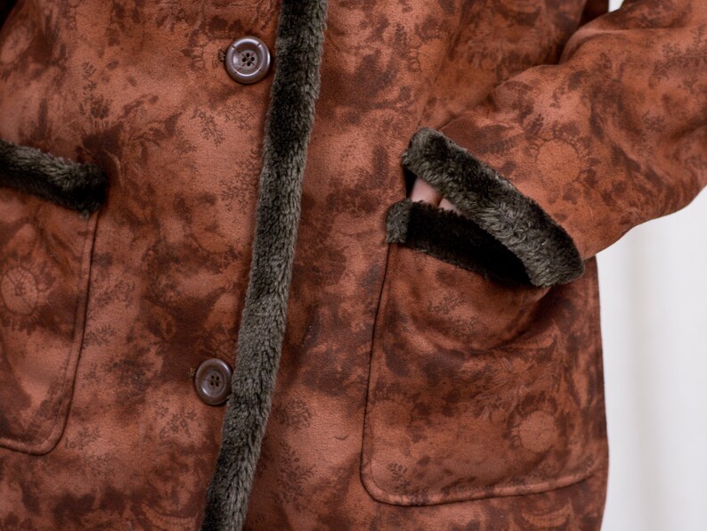 Faux Wildleder Jacke gefälschte Pelz gedruckt Bronze Vintage künstliche XL Bild 5