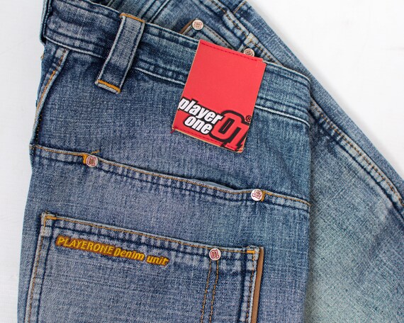 Jeans da donna a gamba larga, a vita alta, elasticizzati, con hip hop/ vintage, stampa casual, larga, in denim, gamba larga, bianco, S