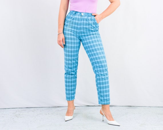 Blue Plaid Pants Vintage Tapered Leg 