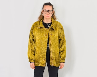 Gold jacket Vintage puffy 80's Windbreaker retro metallic bright hipster patterned XL/XXL