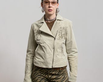 Vintage 1990s G4000 Fringe Suede Leather Jacket / Fall Outerwear