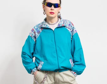 Chaqueta deportiva vintage de los años 90, cortavientos, talla grande para mujer, talla L