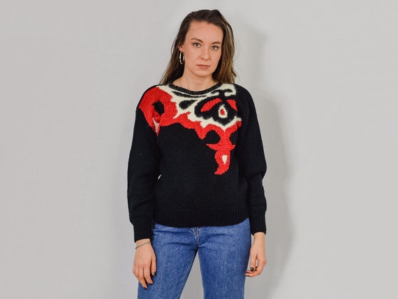 Schwarz Rot Pullover 80er Jahre Frauen Vintage Behaarte Etsy