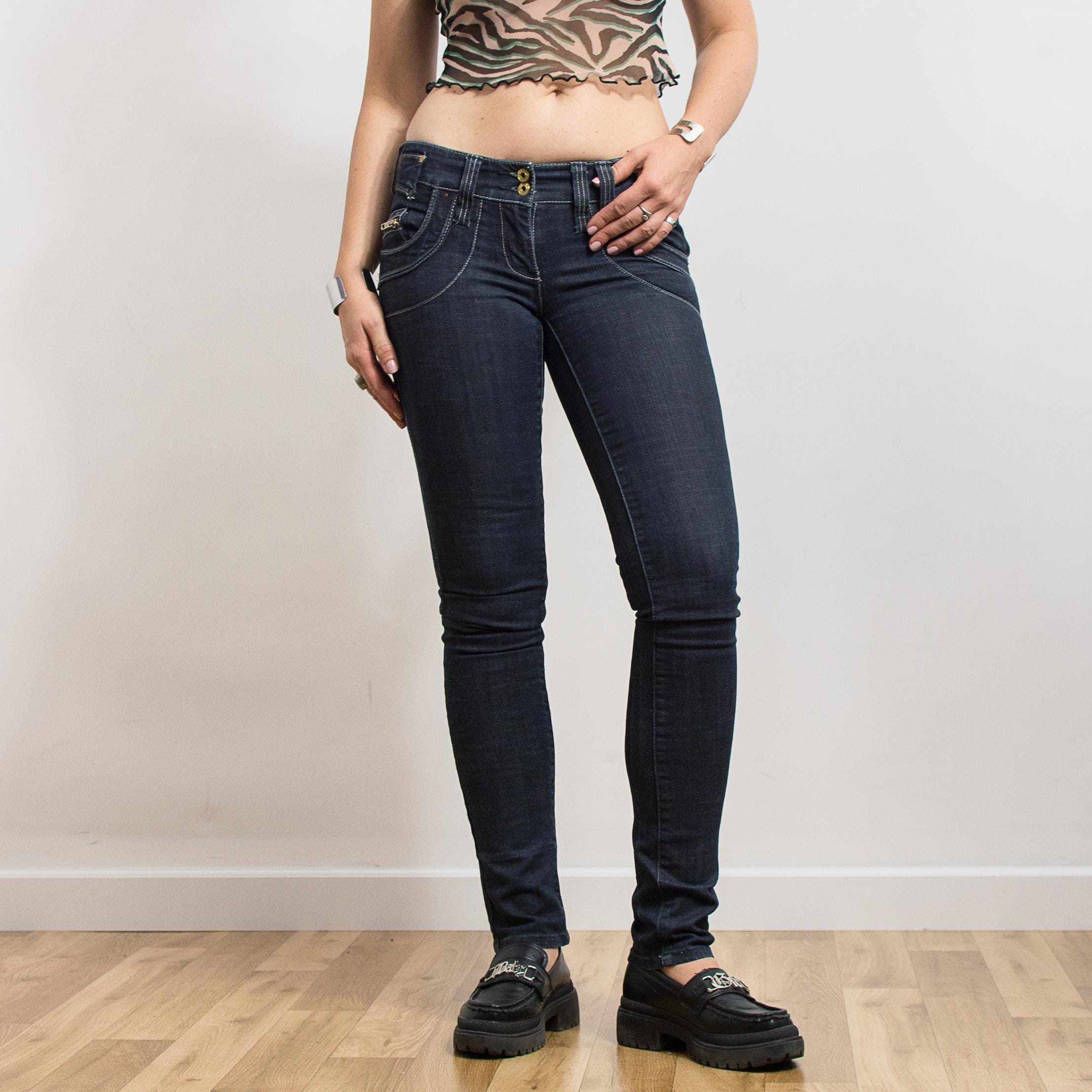 2000s River Island Biker Skinny Jeans Dark Blue Stretch Denim S/M