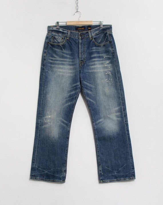 Ed Hardy Y2K Jeans Christian Audigier Distressed Wide Leg W34 L30