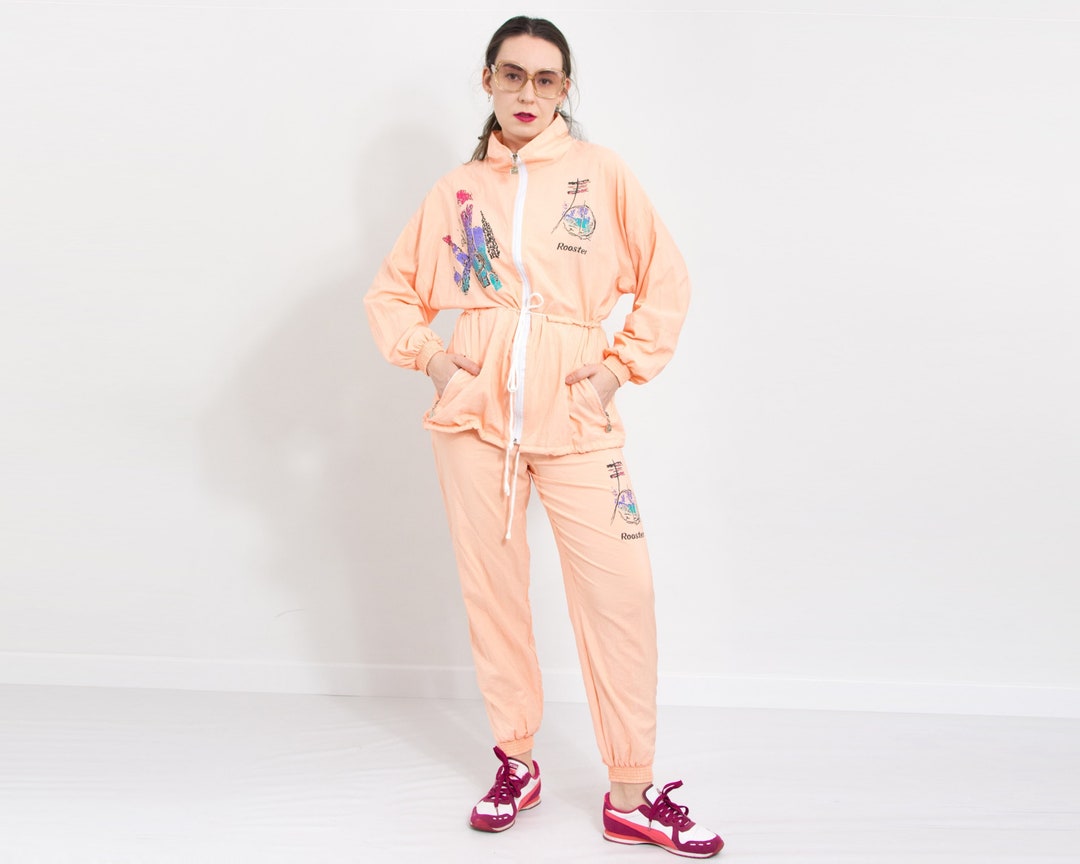 90s Tracksuit Peach Printed Jogging Women Size M - Etsy