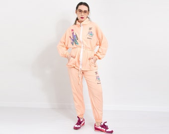 90s tracksuit peach printed jogging women size M