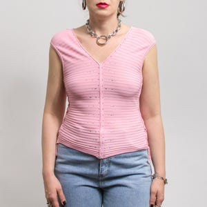 Pink Sleeveless Y2K Top | adjustable lace-up stretchy tank top | women&#39;s size M