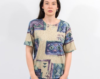 Vintage jaren 90 T-shirt met abstracte print oversized top M