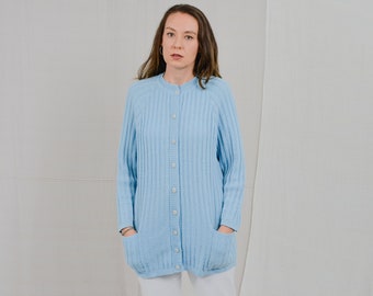 Blue cardigan retro sweater vintage pockets reglan long sleeve L/XL